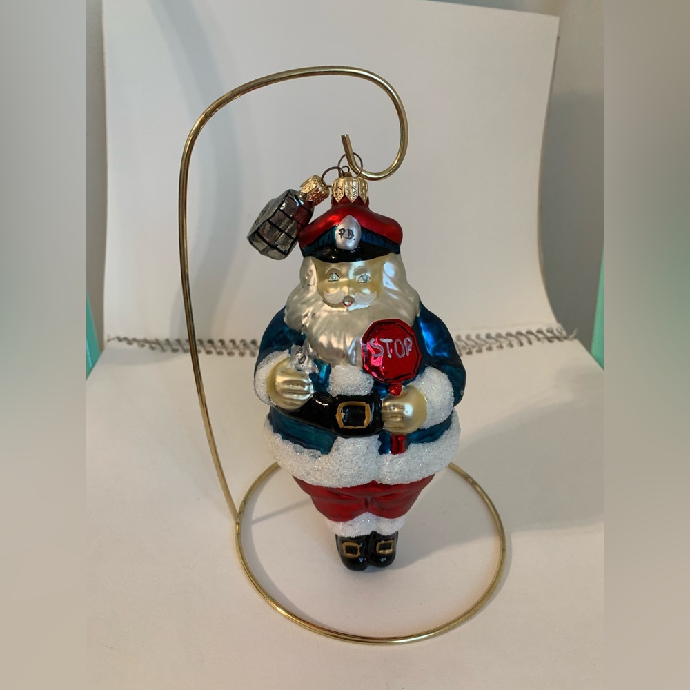 Dept 56 Poland Large Santa Police Holding Stop Sign Whistle Christmas Ornament